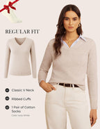 GRACE KARIN Cashmere Sweaters for Women V Neck Merino Wool Fall Sweater