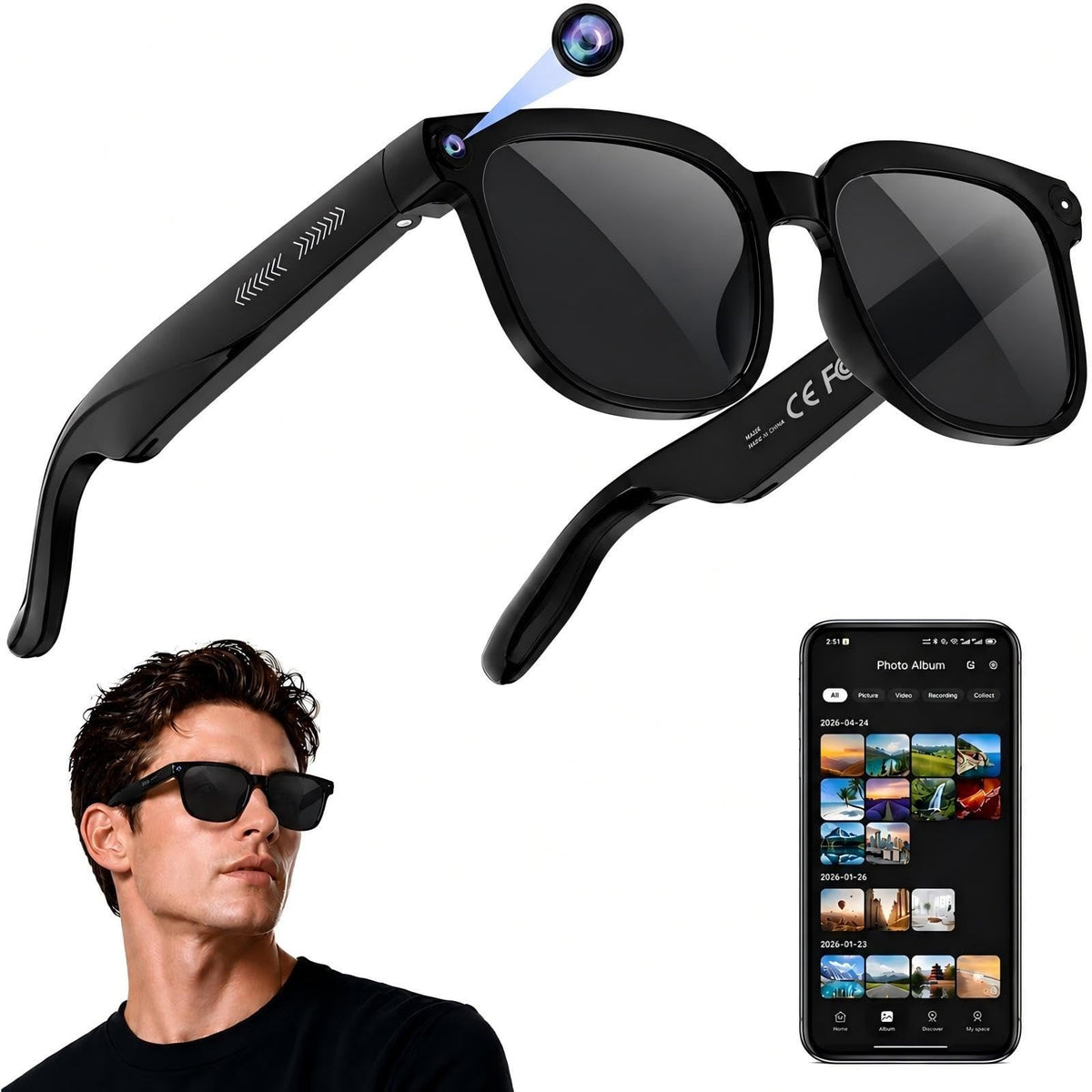 AI Smart Glasses with Camera, 4K Video, Real-Time Translation, AI Assistant