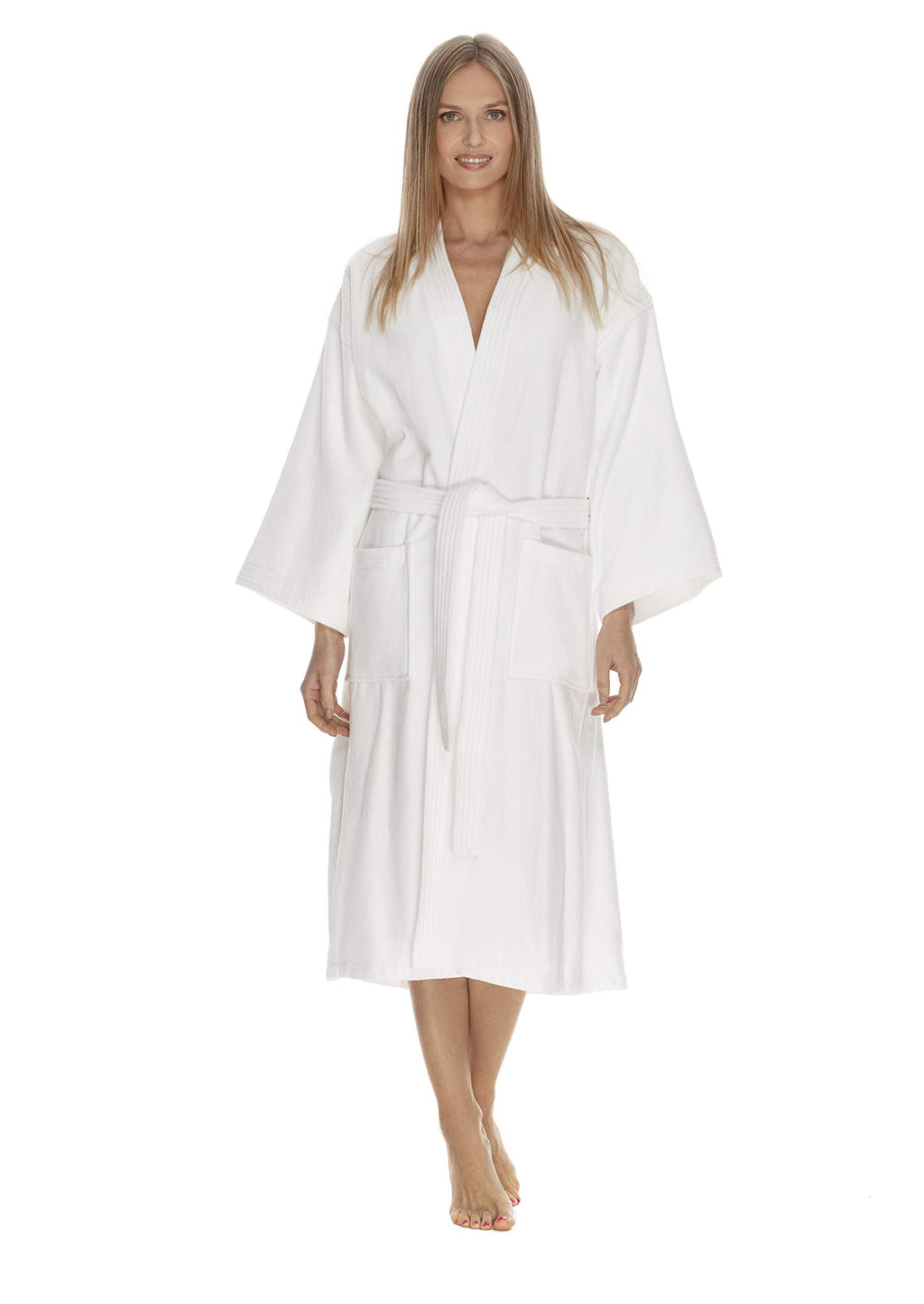 Womens Terry Cloth Bathrobe by Boca Terry, 100% Cotton White Hotel Spa Robe