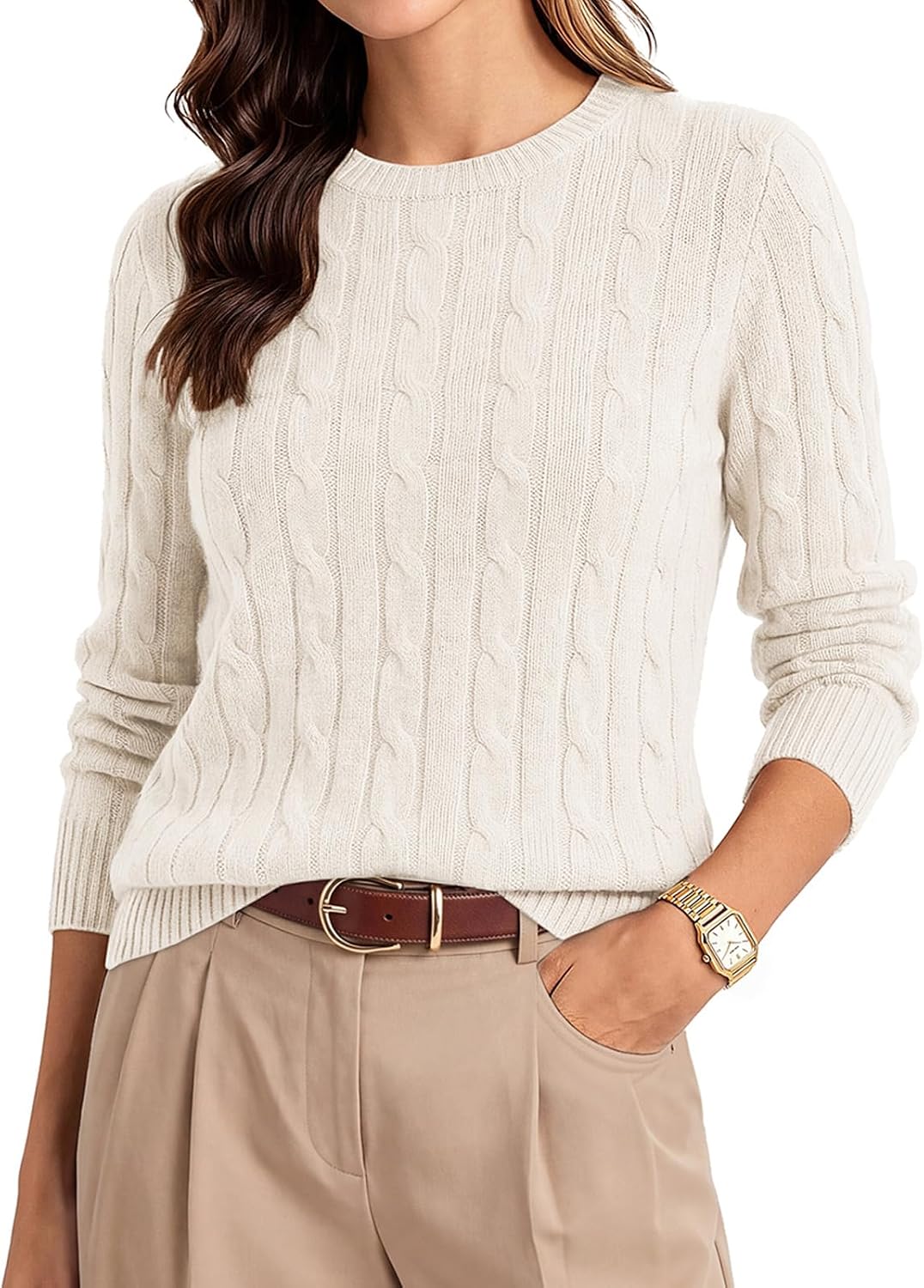 GRACE KARIN Women 100% Merino Wool Sweater Cable Crewneck Pullover Sweaters