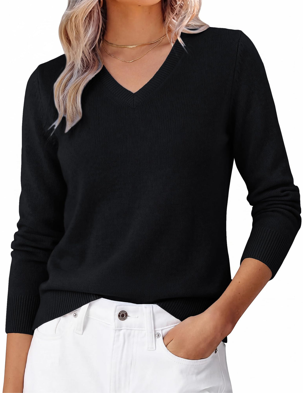 GRACE KARIN Cashmere Sweaters for Women V Neck Merino Wool Fall Sweater