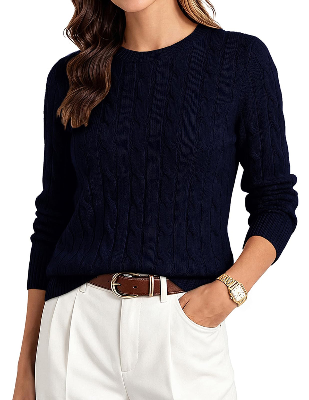 GRACE KARIN Women 100% Merino Wool Sweater Cable Crewneck Pullover Sweaters