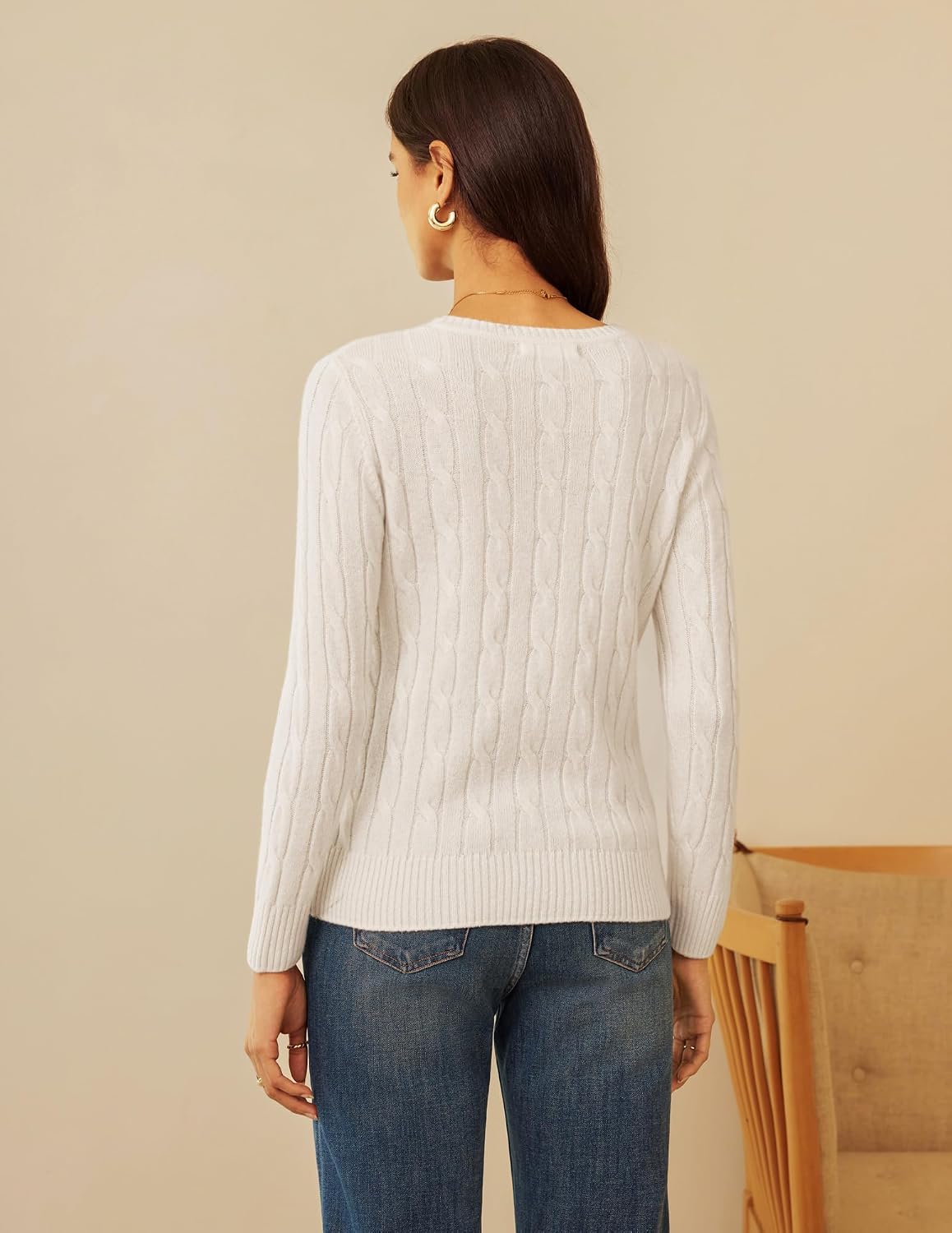GRACE KARIN Women 100% Merino Wool Sweater Cable Crewneck Pullover Sweaters