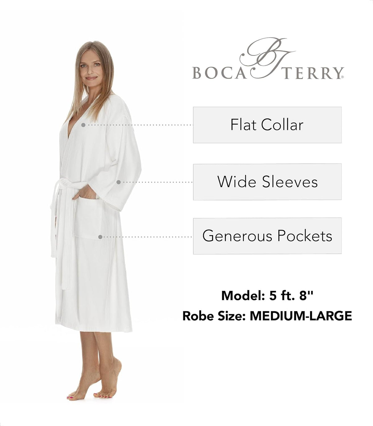Womens Terry Cloth Bathrobe by Boca Terry, 100% Cotton White Hotel Spa Robe