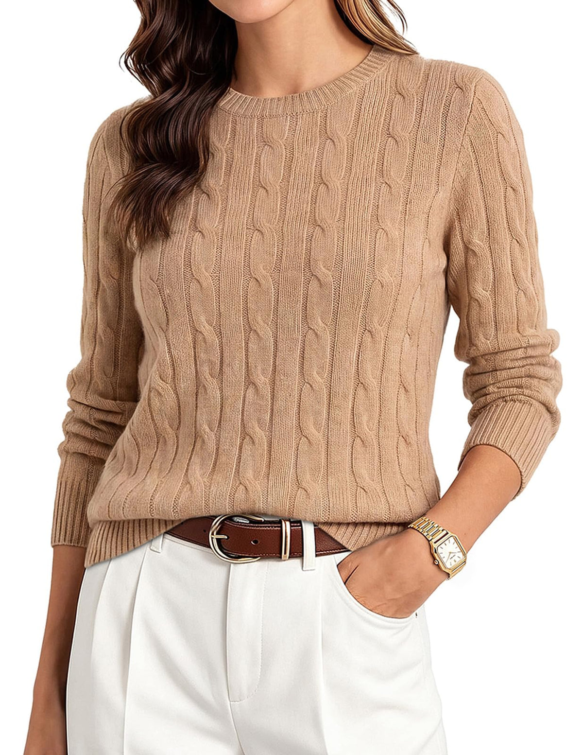 GRACE KARIN Women 100% Merino Wool Sweater Cable Crewneck Pullover Sweaters