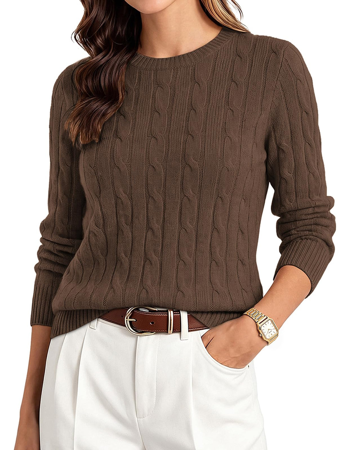 GRACE KARIN Women 100% Merino Wool Sweater Cable Crewneck Pullover Sweaters