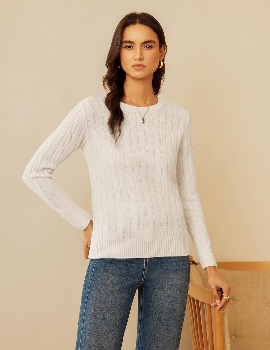 GRACE KARIN Women 100% Merino Wool Sweater Cable Crewneck Pullover Sweaters
