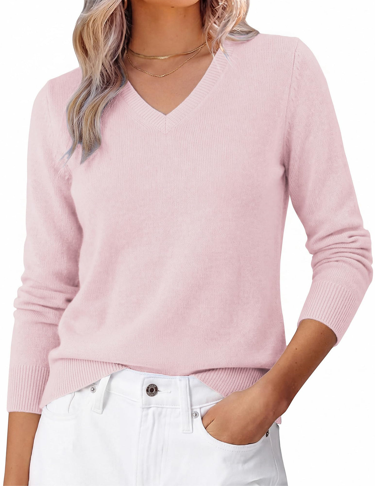 GRACE KARIN Cashmere Sweaters for Women V Neck Merino Wool Fall Sweater