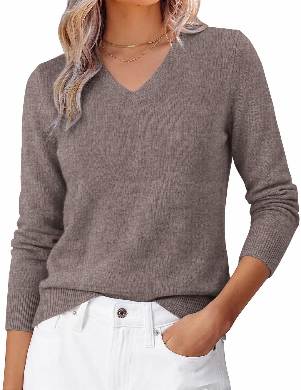 GRACE KARIN Cashmere Sweaters for Women V Neck Merino Wool Fall Sweater