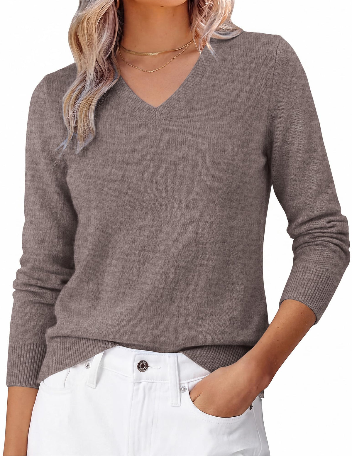 GRACE KARIN Cashmere Sweaters for Women V Neck Merino Wool Fall Sweater