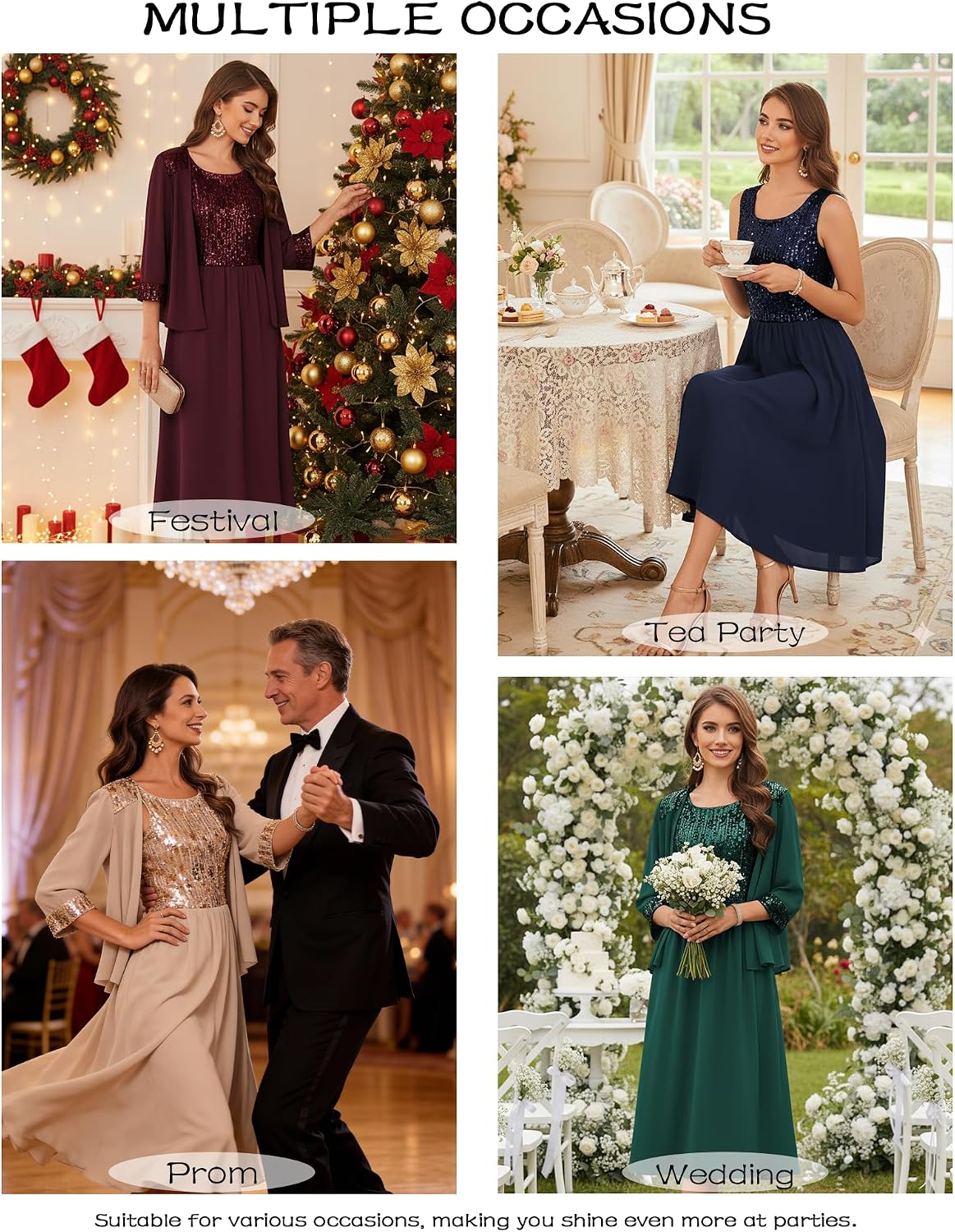 GRACE KARIN Formal Wedding Guest Dress Sequin Mother of The Bride Dresses