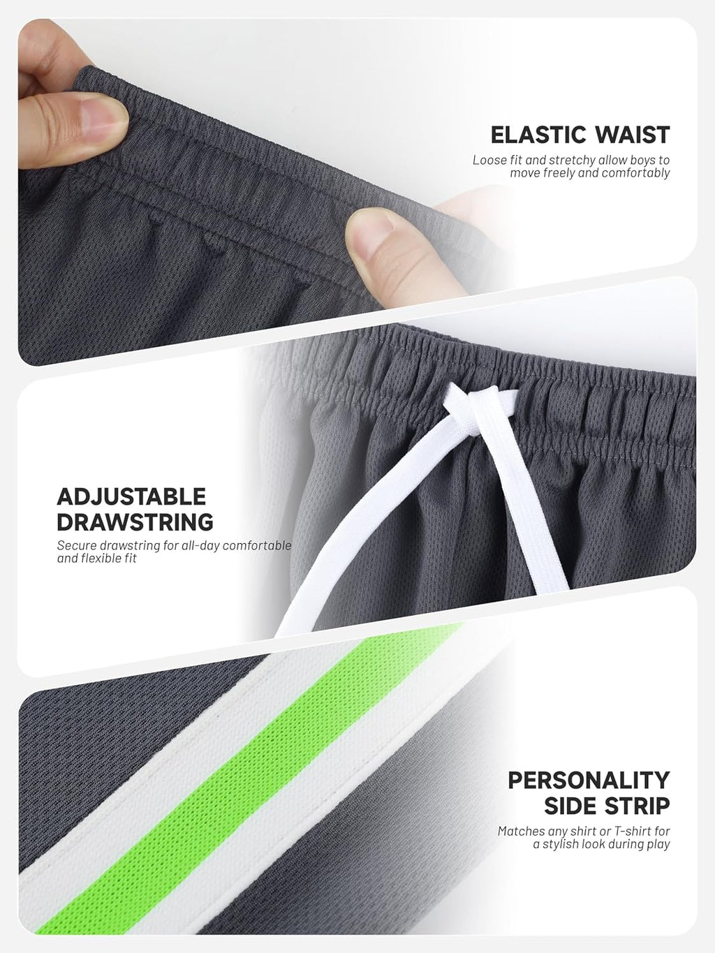 YERIOK 5 Pack Boys Athletic Shorts Mesh Basketball Soccer Quick Dry Shortss