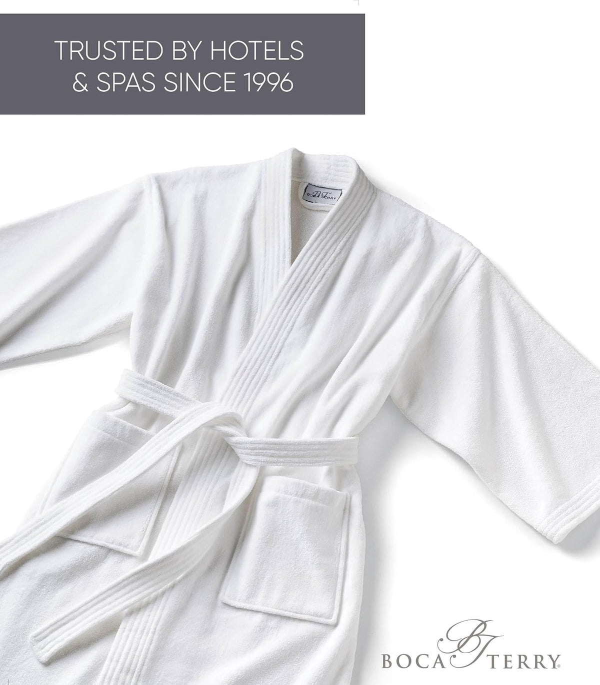 Womens Terry Cloth Bathrobe by Boca Terry, 100% Cotton White Hotel Spa Robe