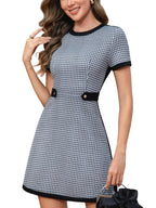 M.Infisavo Womens A Line Dress Short Sleeve Crew Neck Tweed Mini Dress for Casual Daily Wedding
