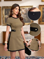 M.Infisavo Womens A Line Dress Short Sleeve Crew Neck Tweed Mini Dress for Casual Daily Wedding