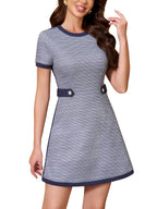 M.Infisavo Womens A Line Dress Short Sleeve Crew Neck Tweed Mini Dress for Casual Daily Wedding